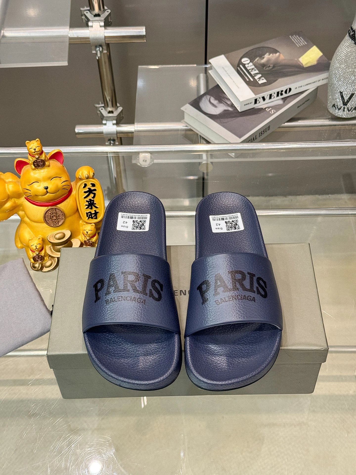Balenciaga Paris Casual Style Navy Blue Slide Sandals