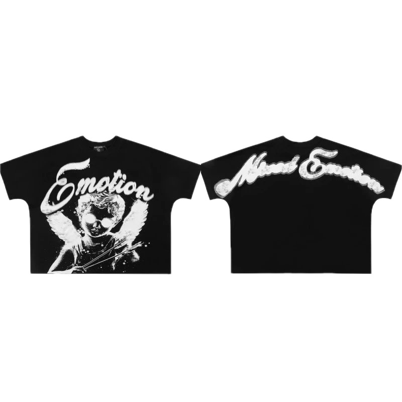 Mixed Emotion Angel Street Style Black T-shirt