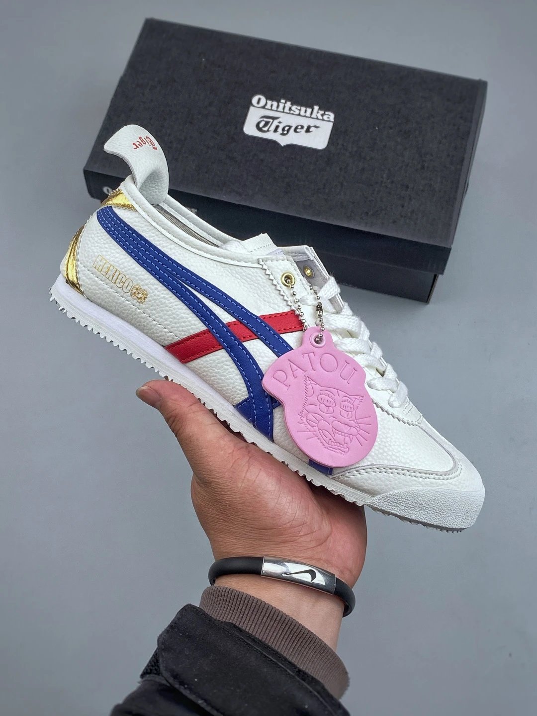 Onitsuka Tiger White, Blue and Red Low-Top Sneakers Defined by Contrast Side Panels