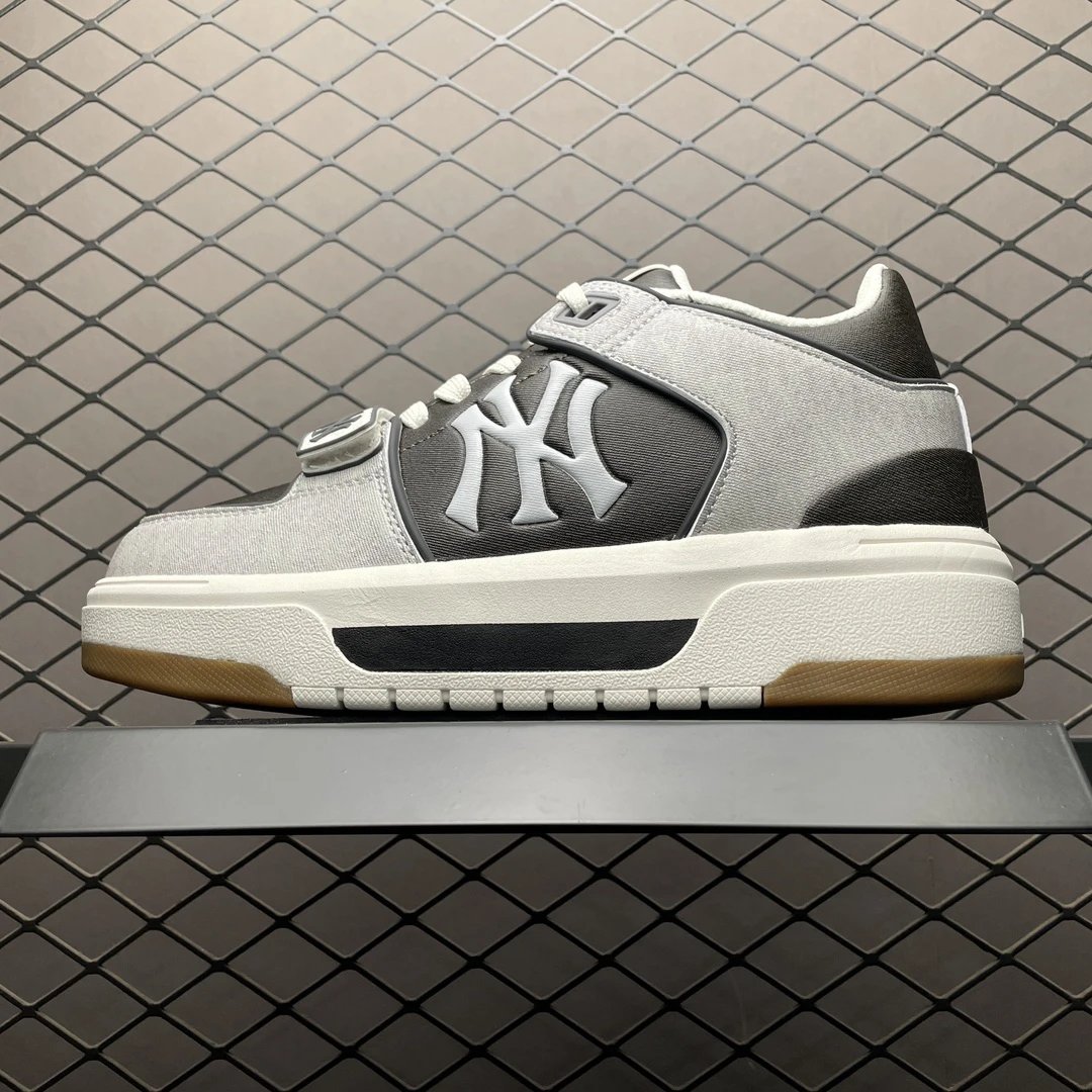 MLB White and Black Logo Chunky Sneakers Defined by Everyday Court Profile