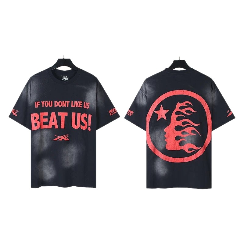Hellstar Flame Print Street Style Black and Red Short-sleeve T-shirt