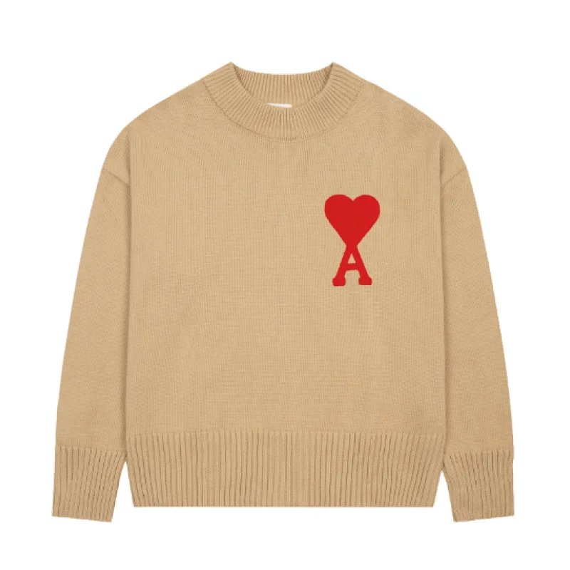 Ami Paris Lightweight Heart logo sweater Green Knit Top for Trend Styling