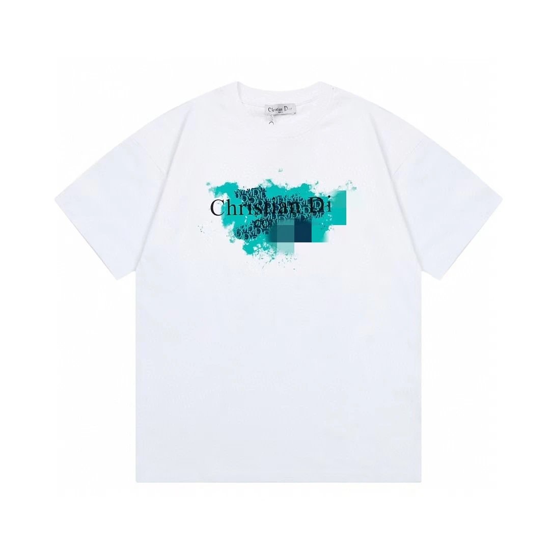 Dior Trendy Style Ink Wash Print White T-Shirt