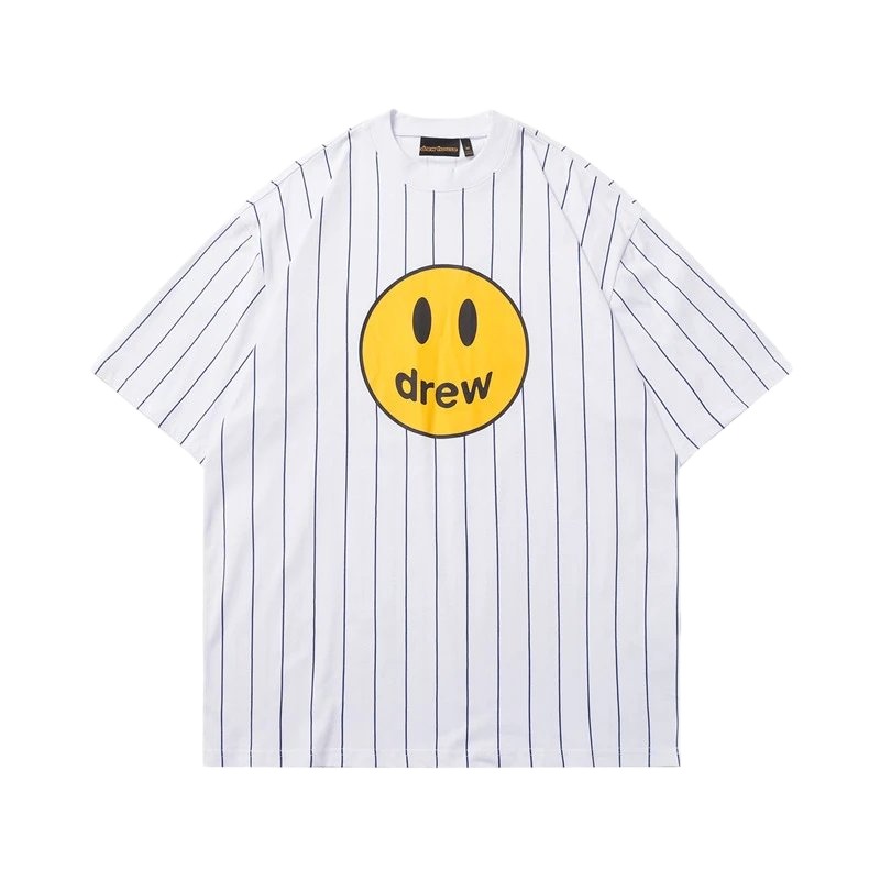 DREW Smiley Face Street Style White Striped T-shirt