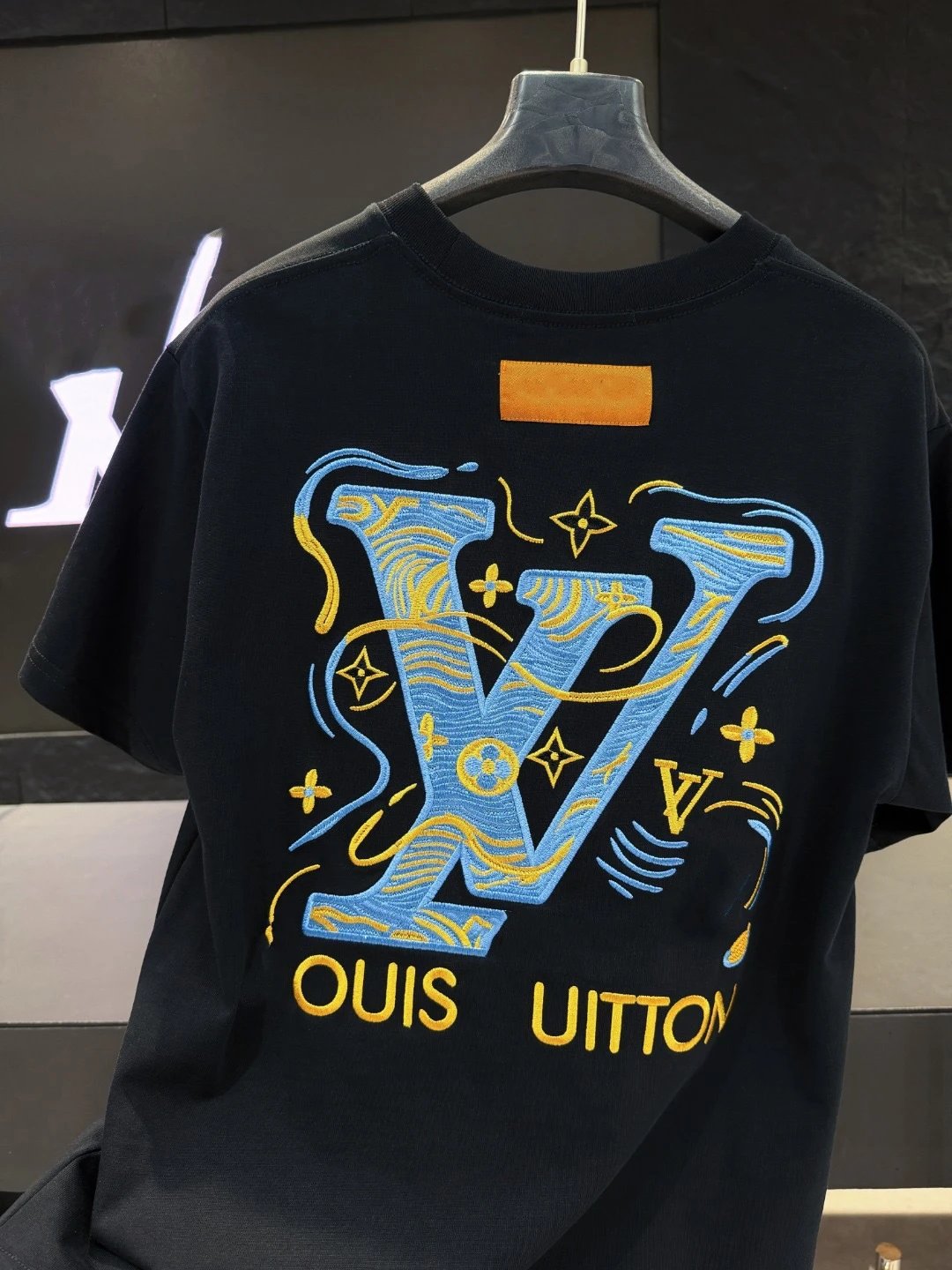 Louis Vuitton Embroidered Collection Trendy Style Black T-Shirt