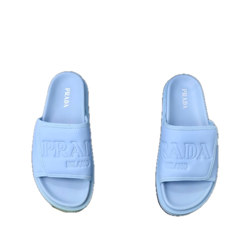 Prada Embossed Collection Minimalist Style Light Blue Slides