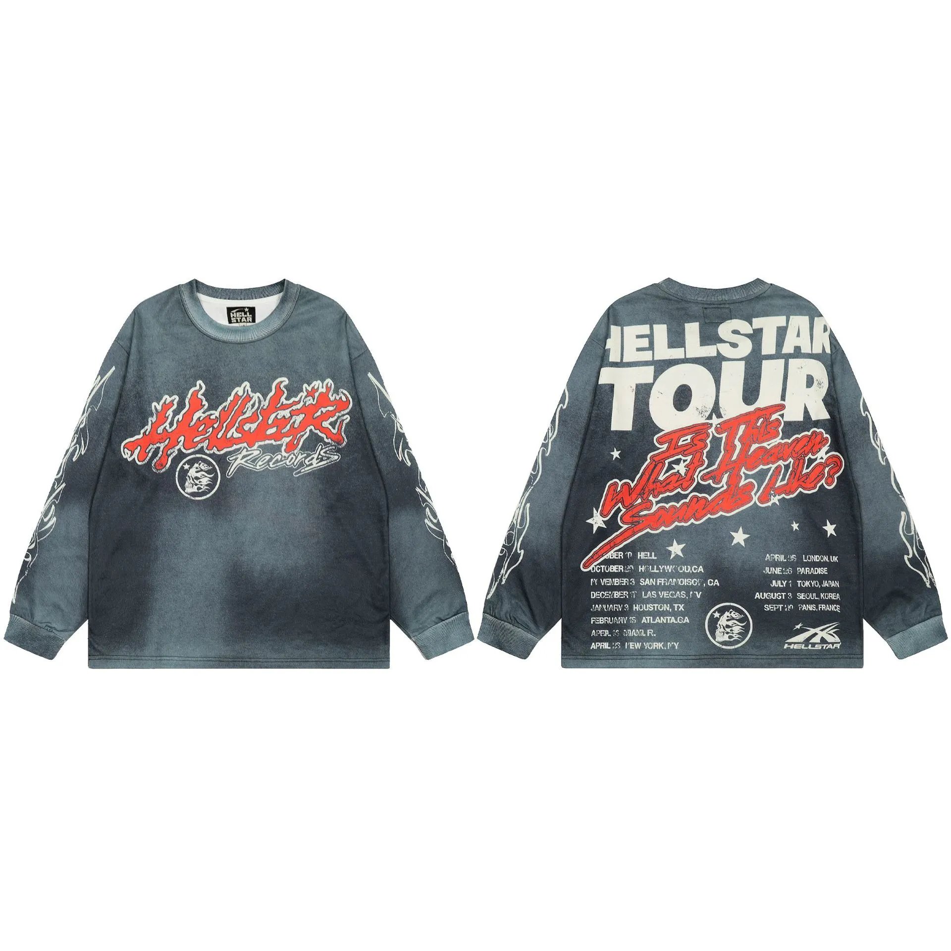 Hellstar Tour Vintage Street Washed Grey Long Sleeve Shirt