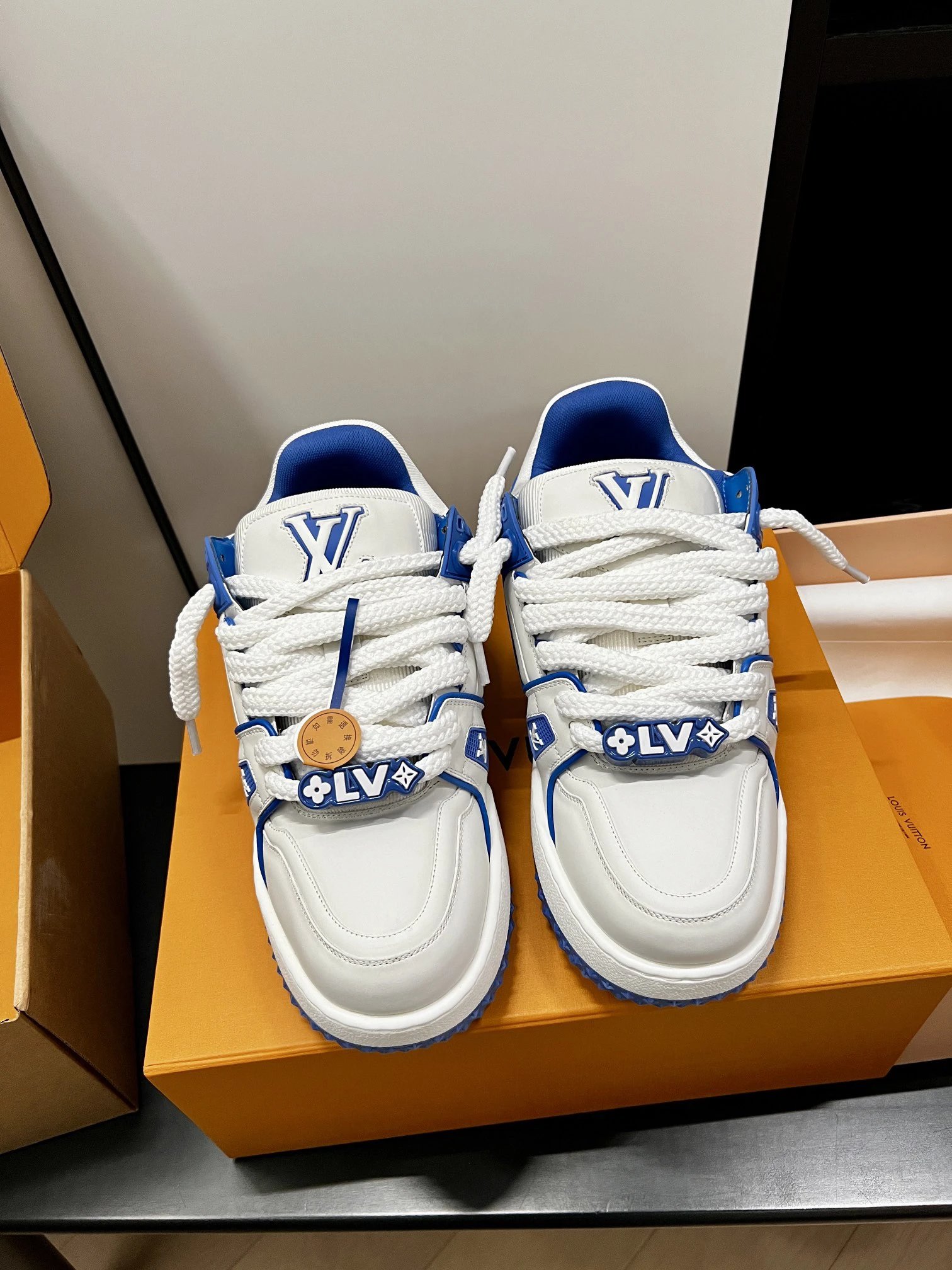 White Louis Vuitton White Blue Low-top Sneaker for Casual Outfits