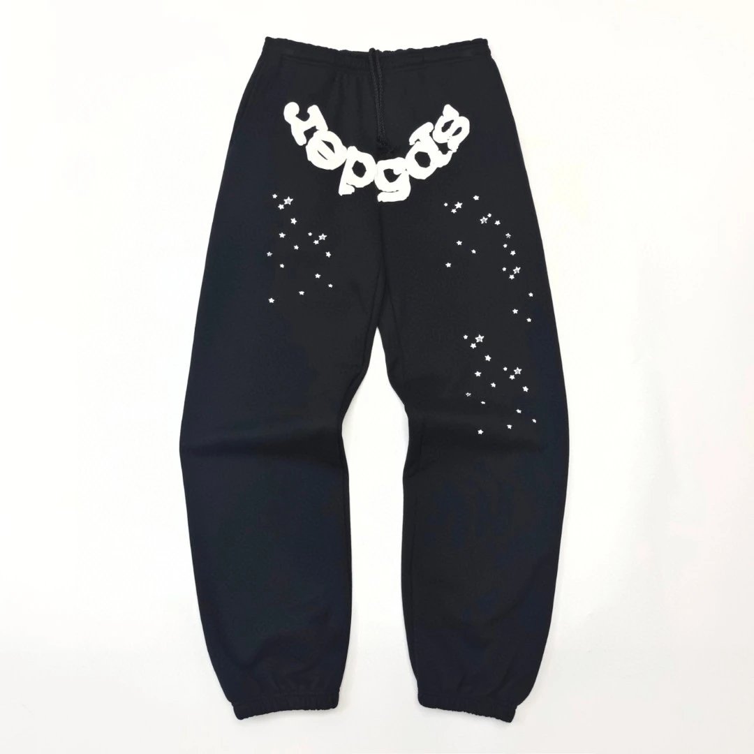Bold White Branding Sp5der Logo Sweatpants in Black