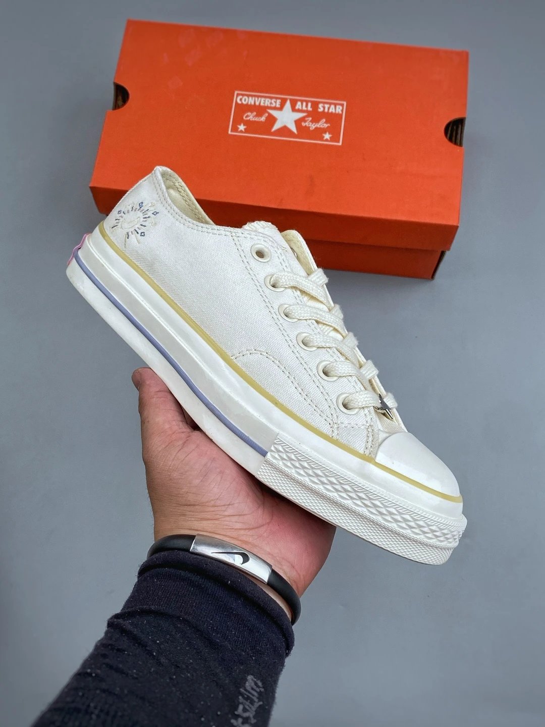Converse White and Yellow Canvas Low-Tops Featuring Checker Accent