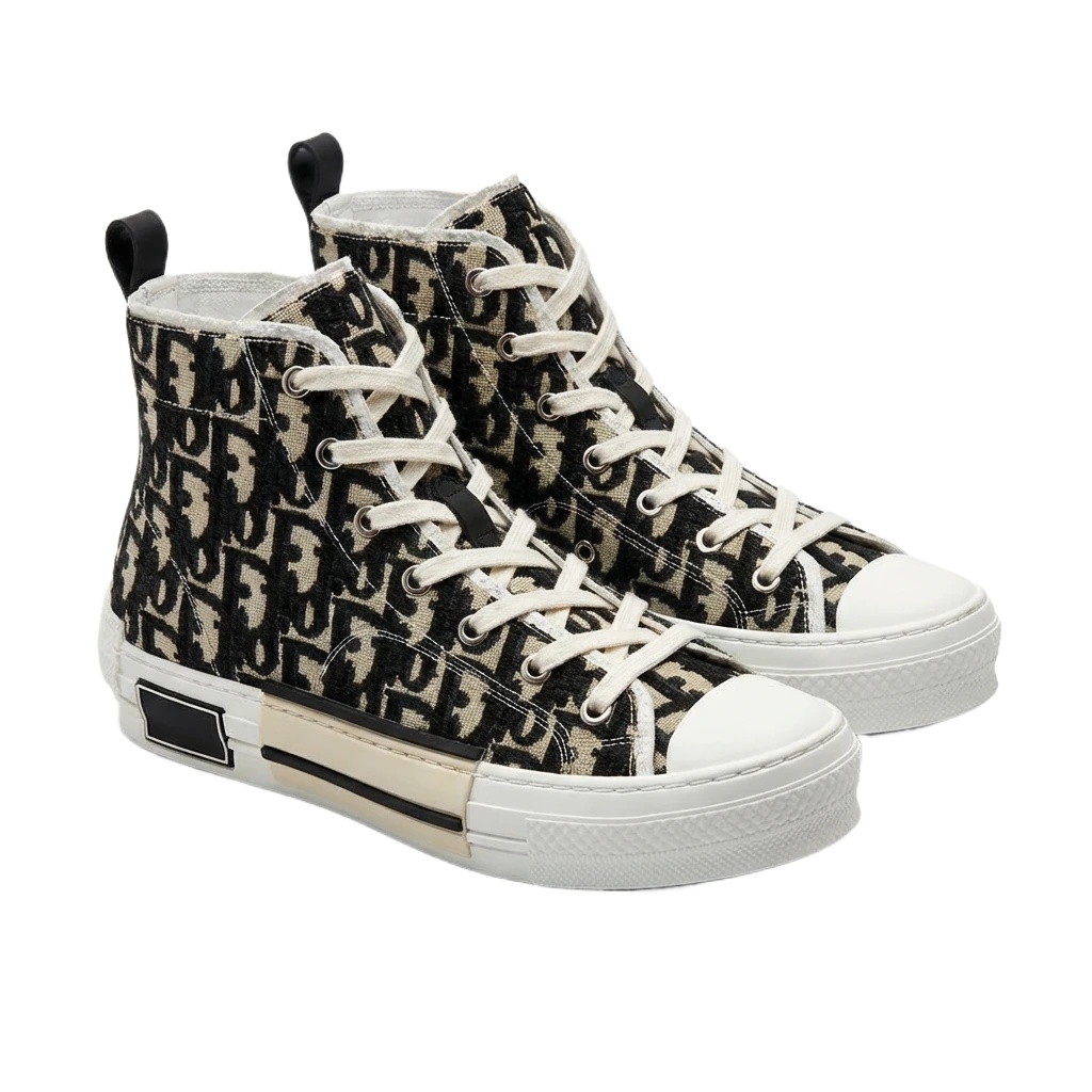 Dior monogram high-top black and white trendy sneakers