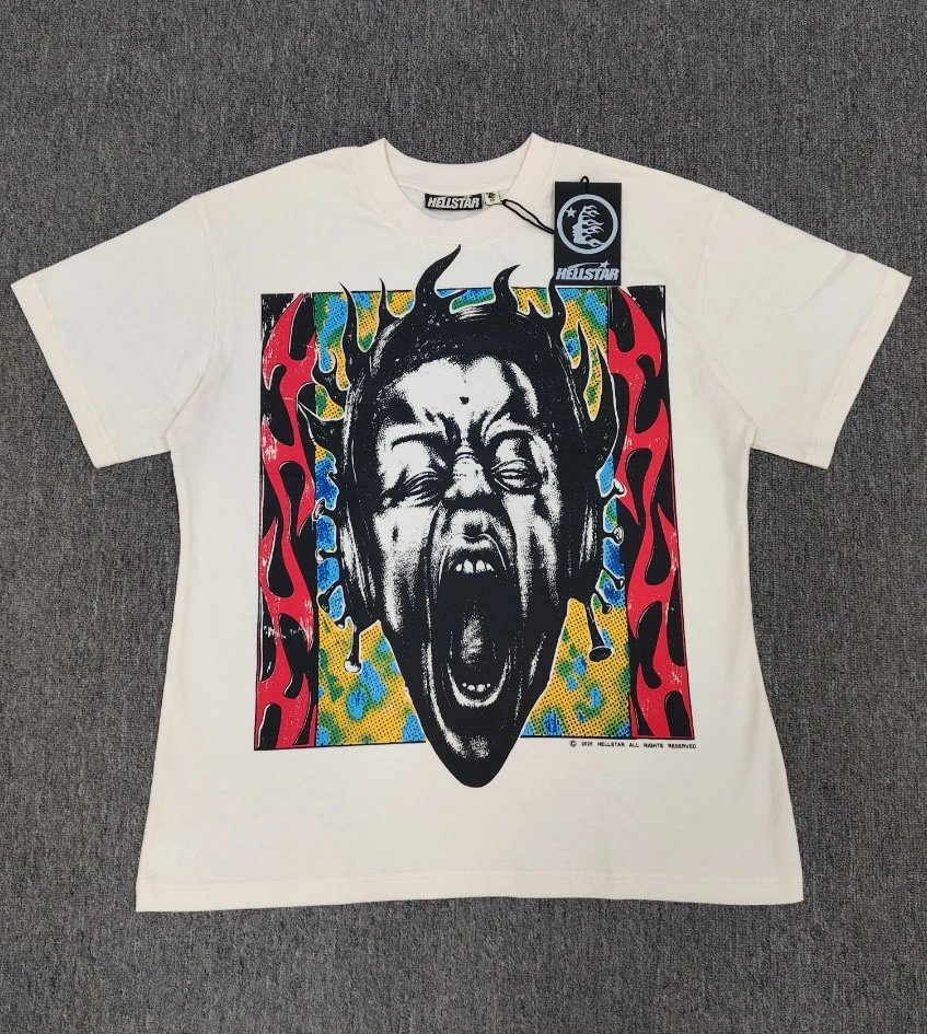 Hellstar Portrait Print Street Style Off-white T-shirt