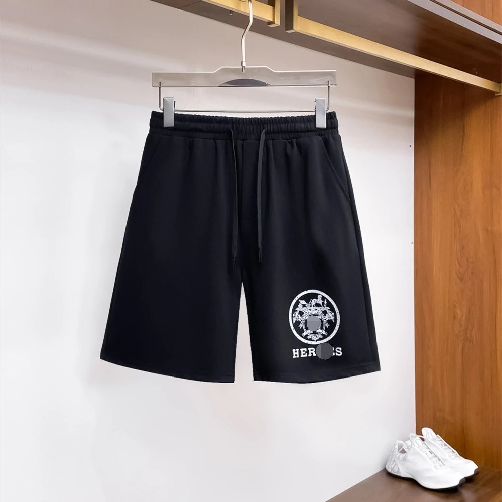 Hermès Logo Print Casual Style Black Shorts