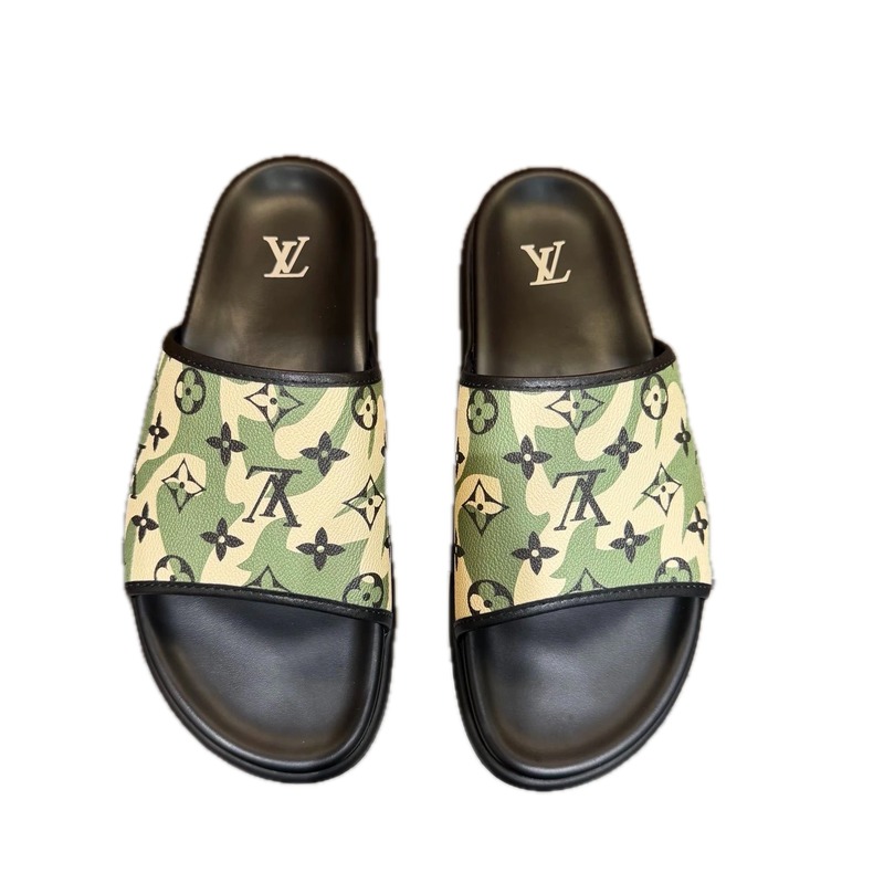Louis Vuitton Monogram Camouflage-Style Green Slides