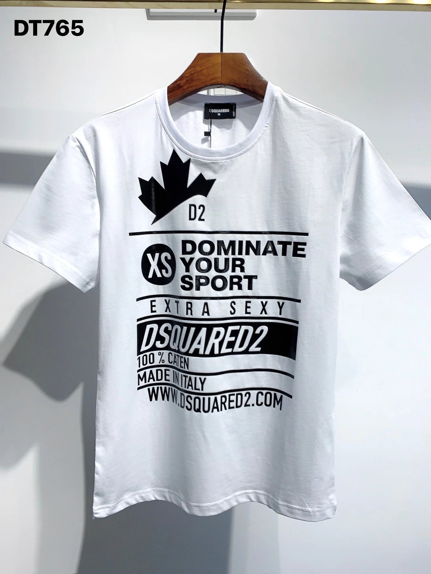 DSQ Squared Maple Leaf Print Street Style White T-Shirt
