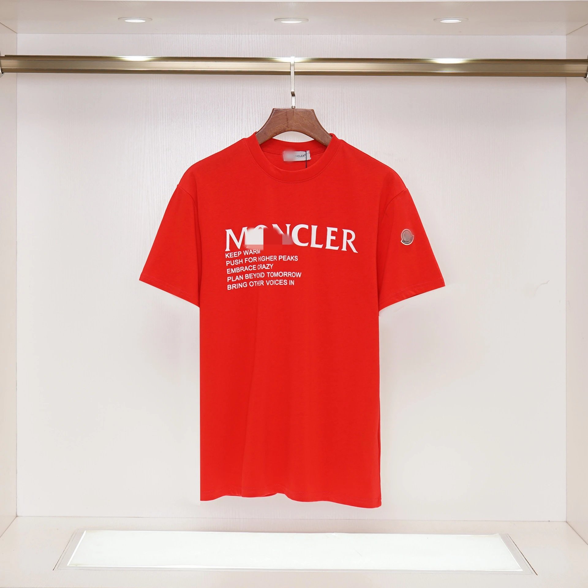 Moncler Letter Print Casual Style Red T-Shirt