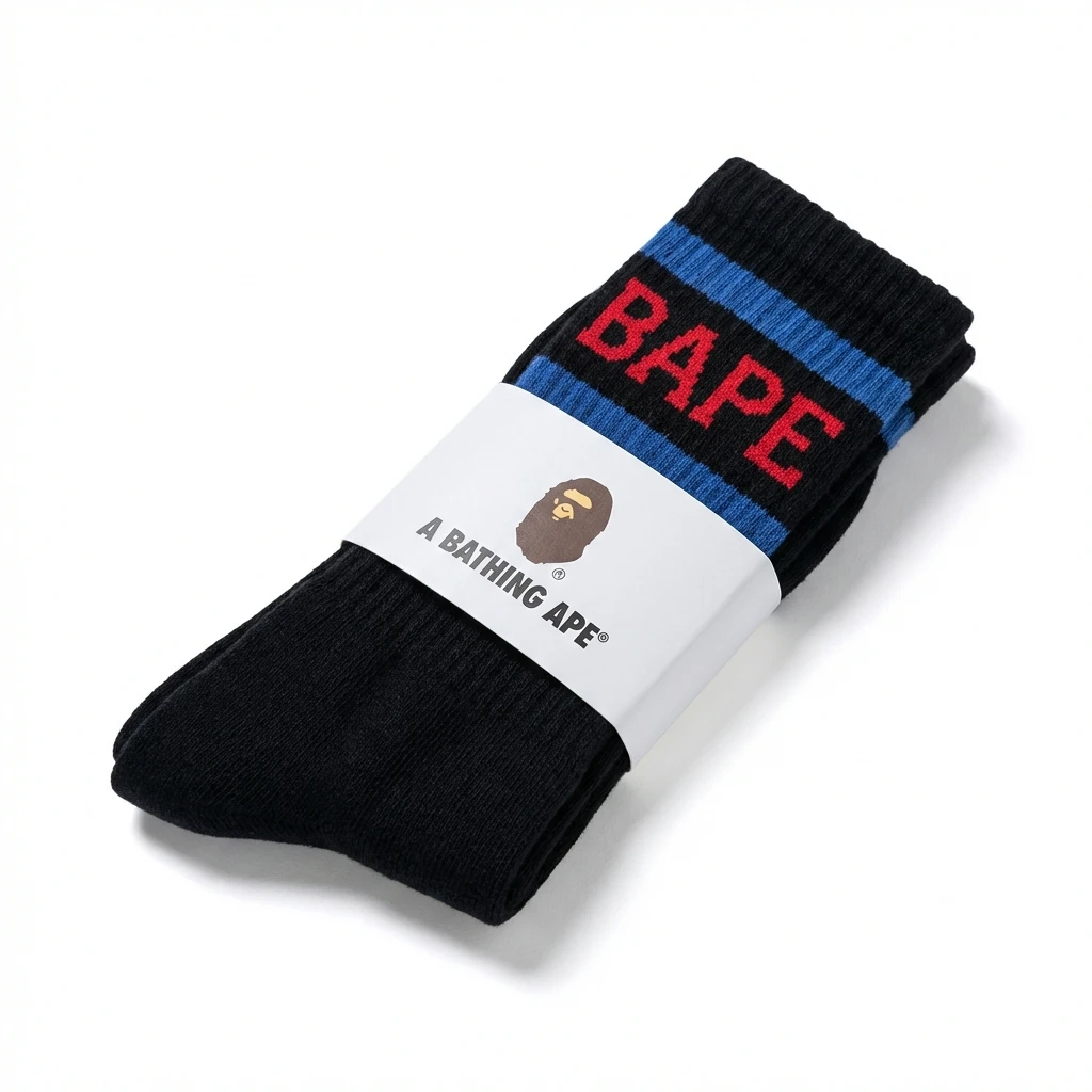 Bape striped trendy socks in black style
