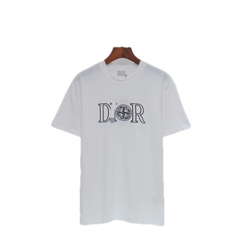 Dior x Stone Island Co-branded Casual Style White T-Shirt