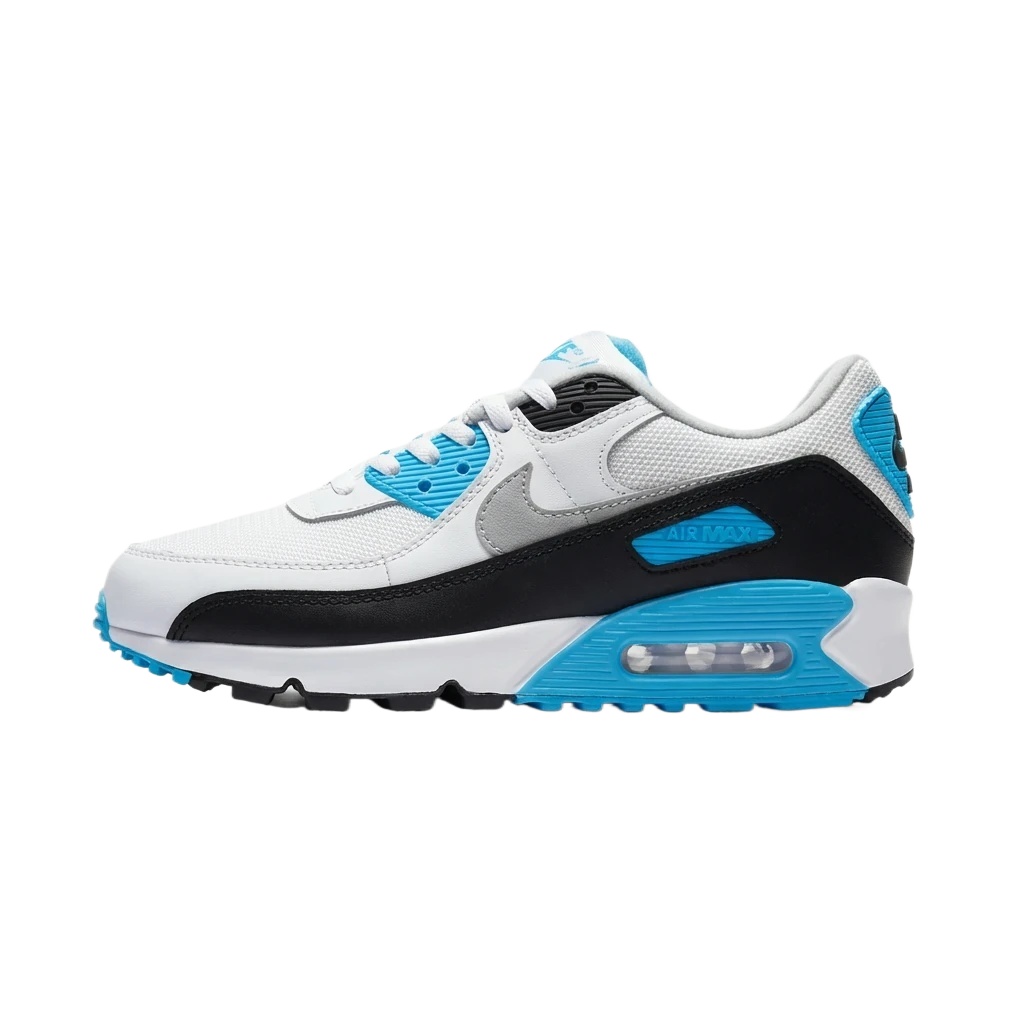 Nike Air Max retro-style sports shoes (white, black and blue)