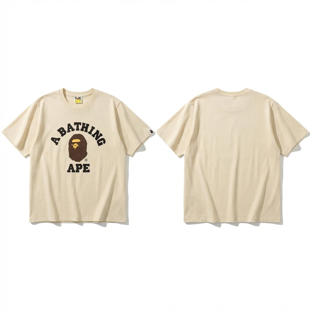 Bape Ape Head Minimalist Style Beige T-shirt