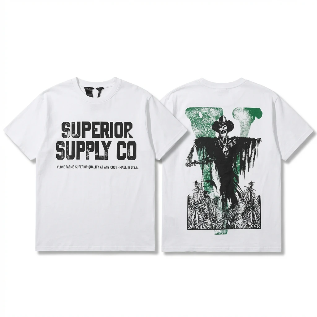 Vlone Superior series retro-style white T-shirt.