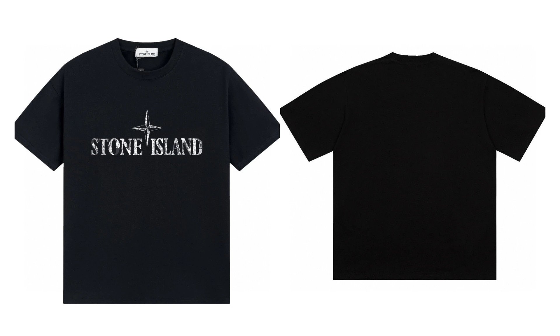 Stone Island Classic Distressed Street Style Black Short Sleeve T-Shirt