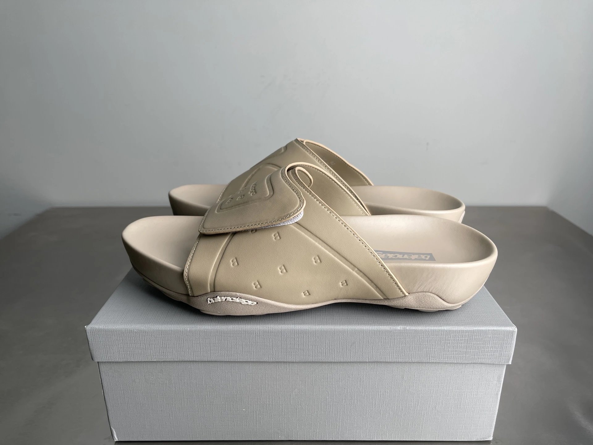 Balenciaga Embossed Luxury Street Style Khaki Slides