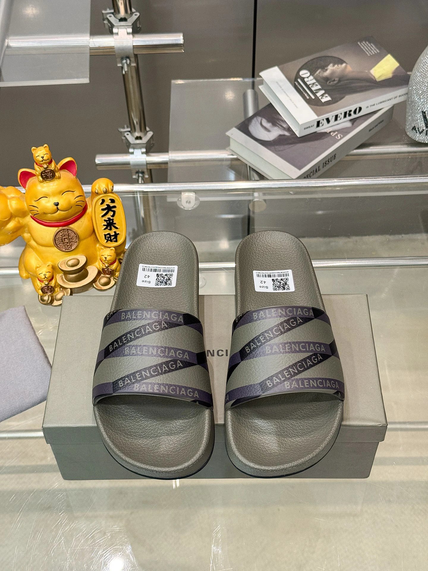 Balenciaga All-over Print Trendy Cool Grey Slide Slipper