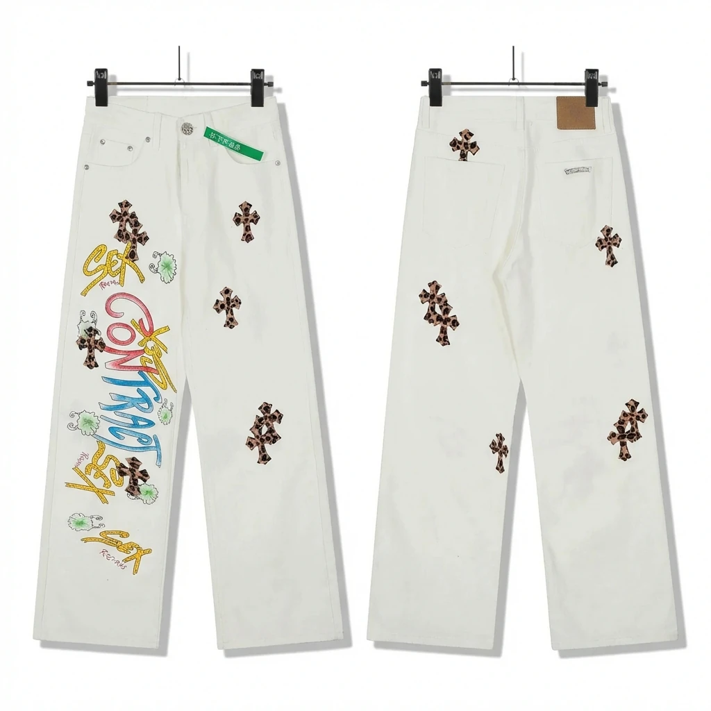 Chrome Hearts Graffiti Style White Jeans