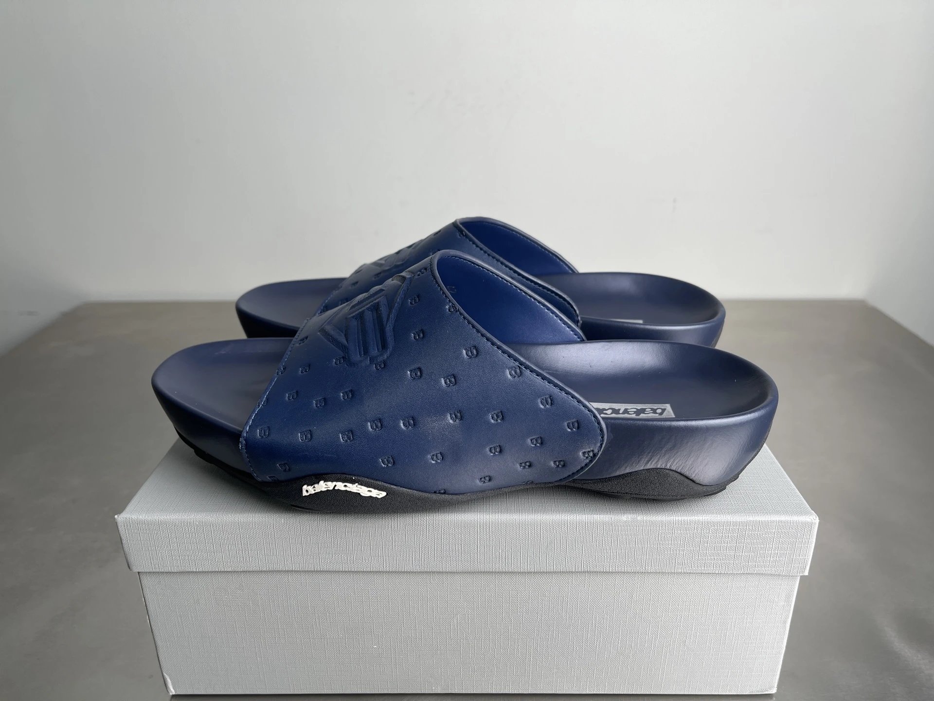 Balenciaga Monogram Streetwear Style Dark Blue Slippers