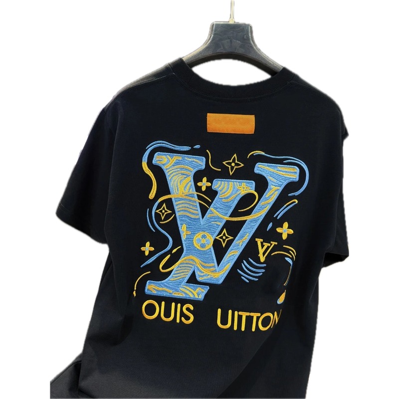 Louis Vuitton Embroidered Collection Trendy Style Black T-Shirt