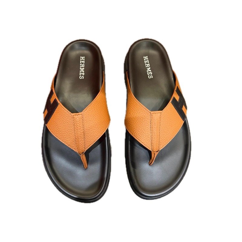 Hermès Light Luxury Style Brown and Black Color-block Flip-flops
