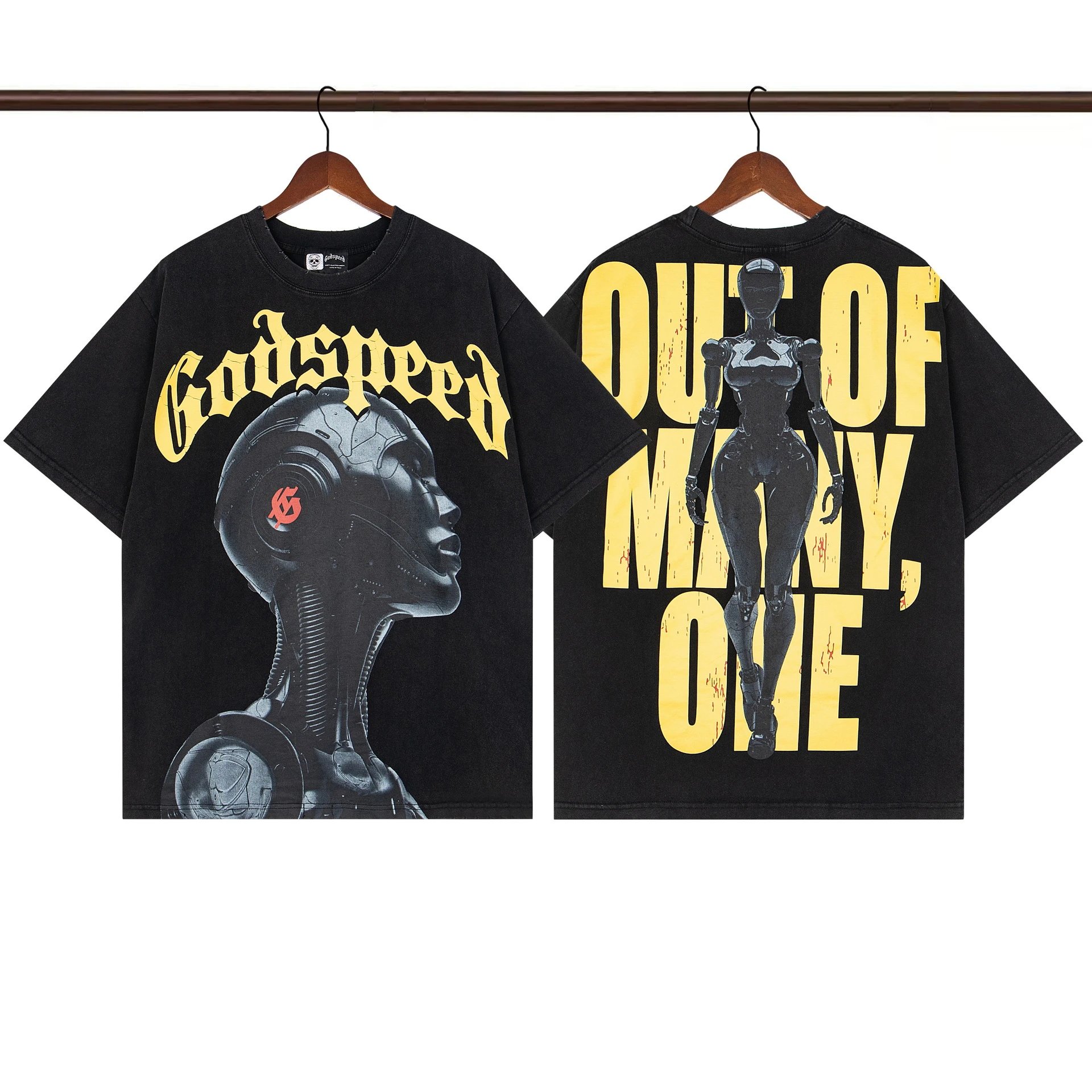 Godspeed Mechanical Print Street Style Black T-Shirt