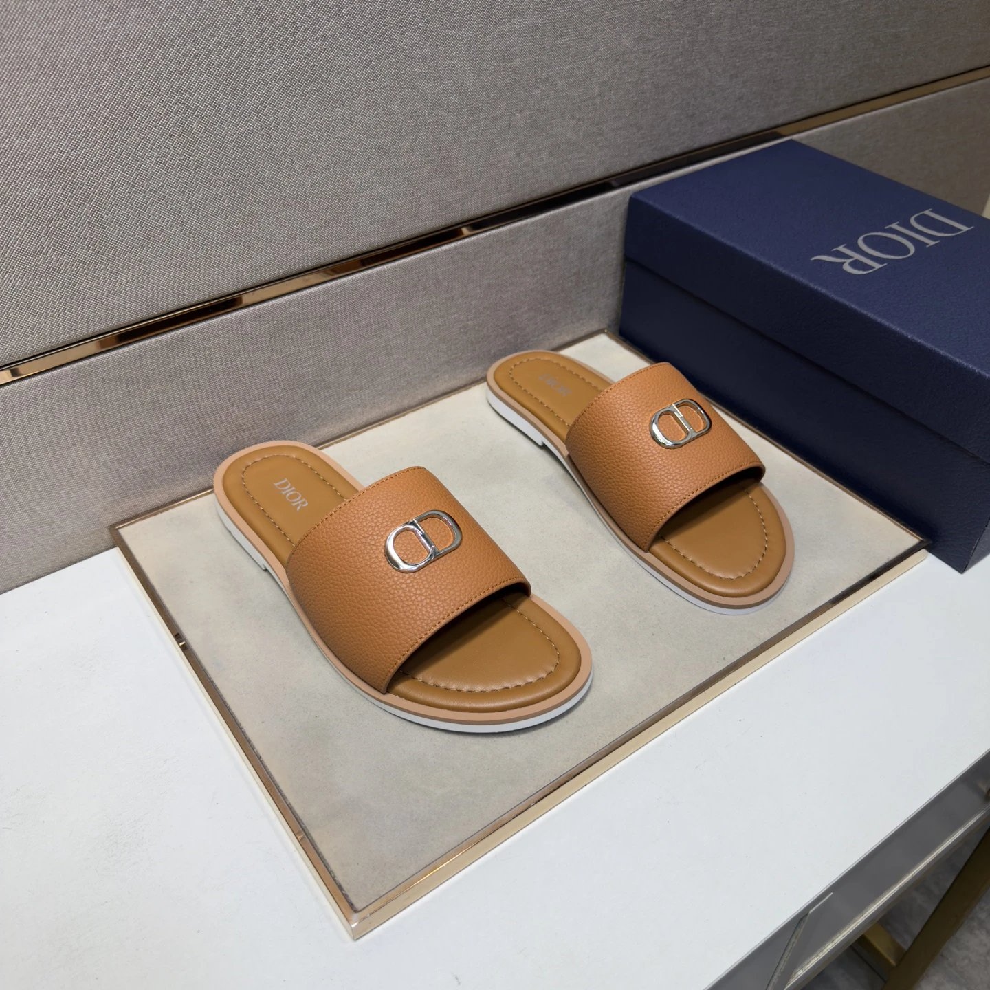 Dior CD Collection Light Luxury Style Brown Slides