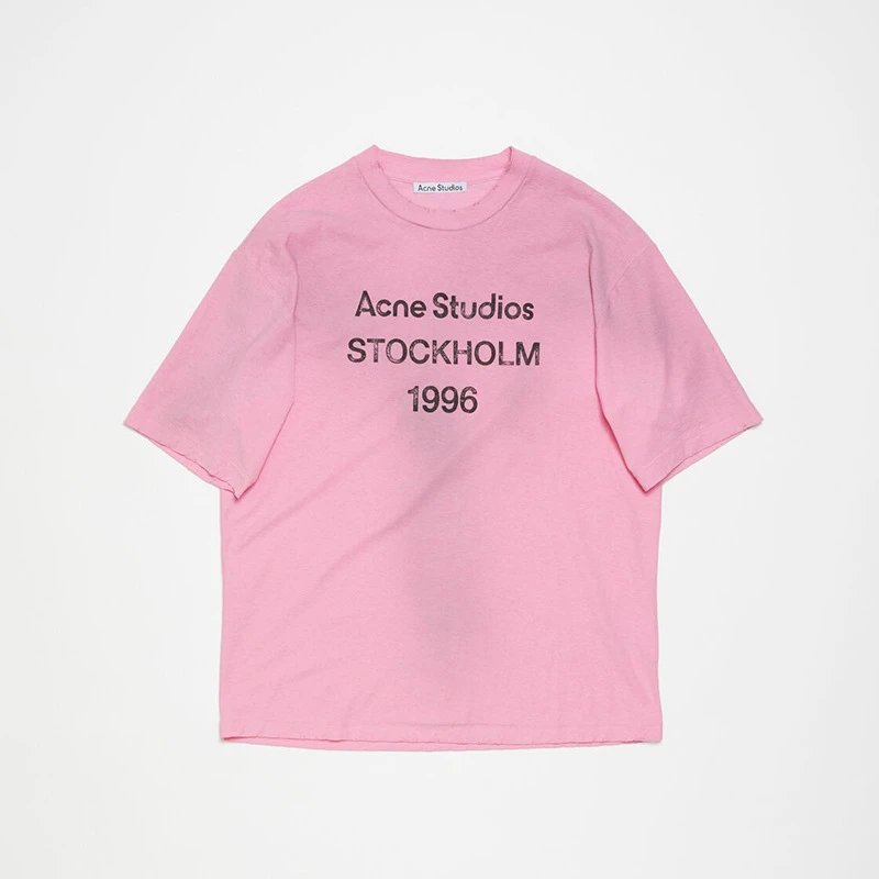 Acne Studios 2090-80 Pink Red Style Ac908026 Stockholm Logo T-Shirt Weekend Wear