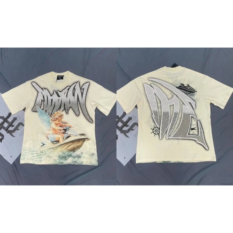 Mixed Emotion Off-white Street-style Angel Print T-shirt