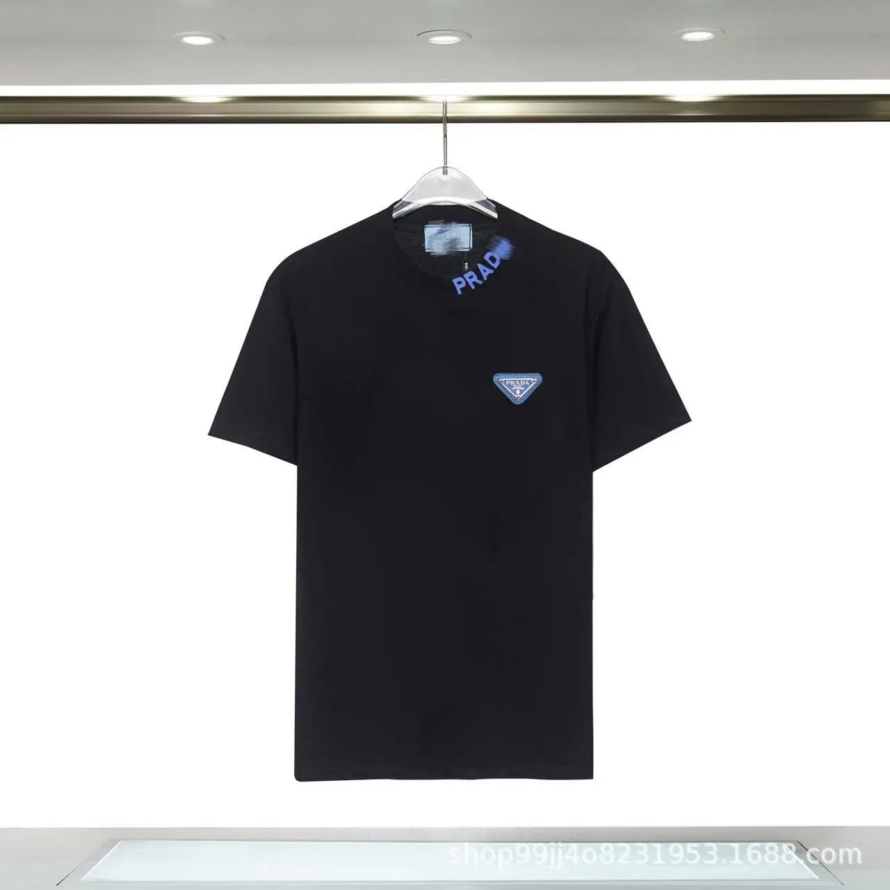 Prada Triangle Logo Streetwear Style Black T-shirt