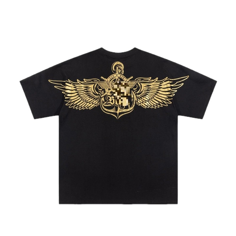 BOY Gold Foil Wings Street Style Black Short Sleeve T-shirt