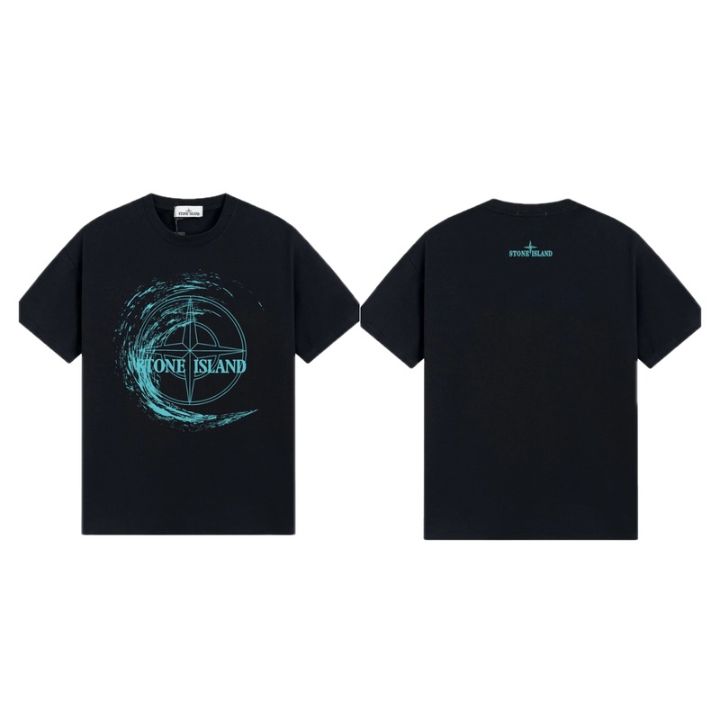 Stone Island Compass Print Street Style Black T-Shirt