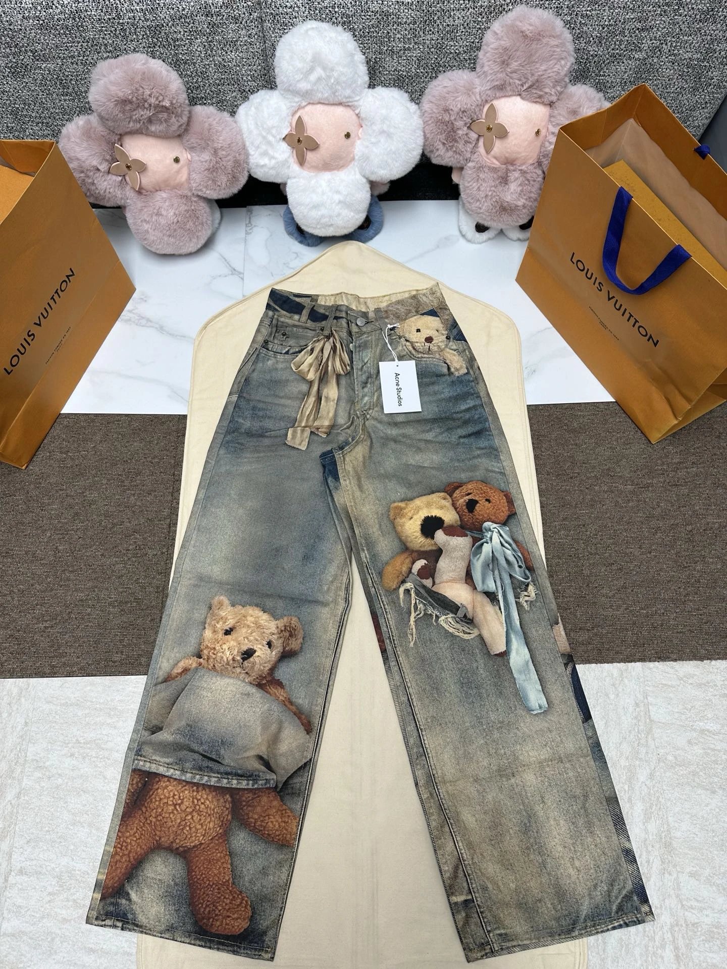 Louis Vuitton Large Illustrated Characters And A Relaxed Wide Leg Daily Teddy Graphic Jeans