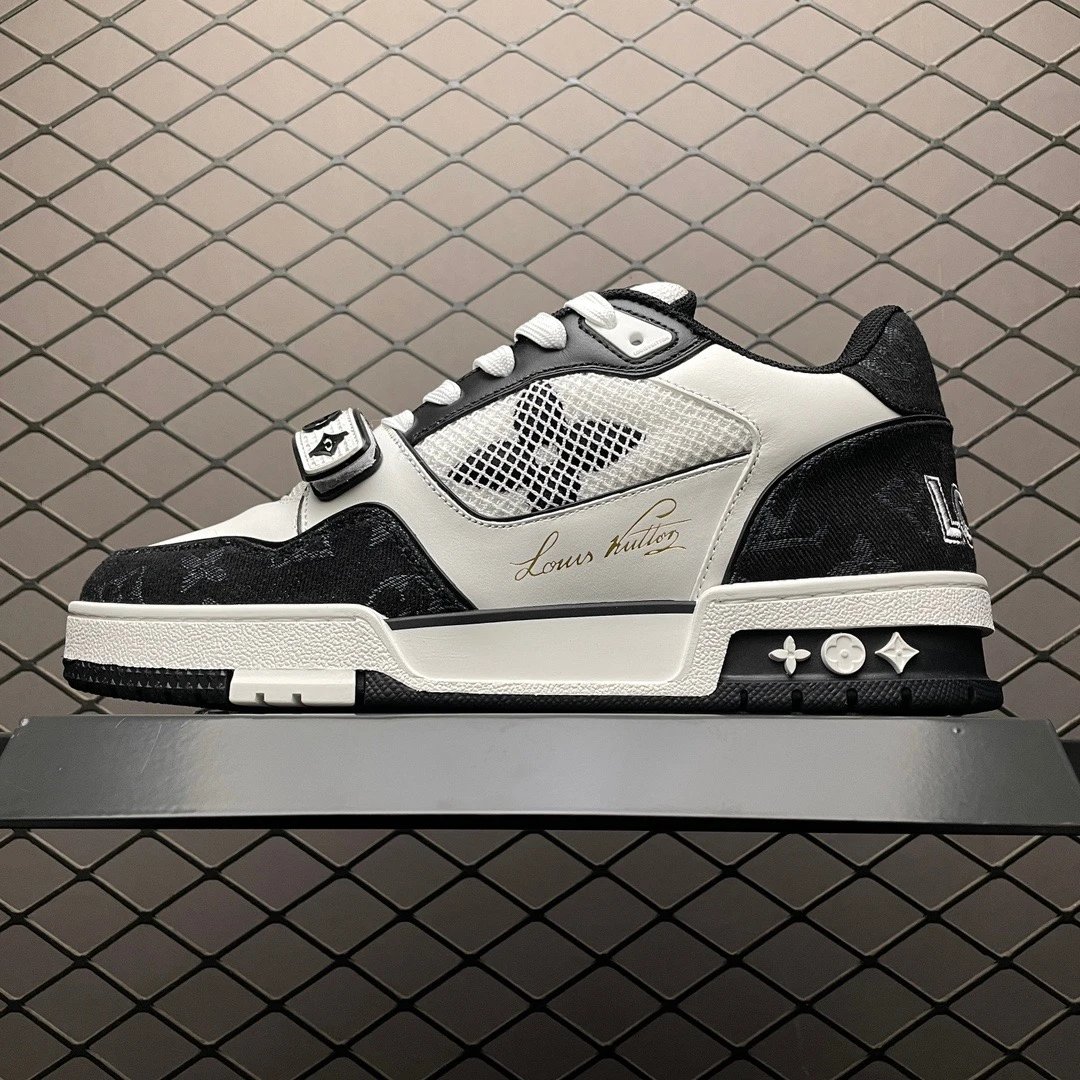 Louis Vuitton Panelled Trainers in Black and Cream with Structured Cupsole
