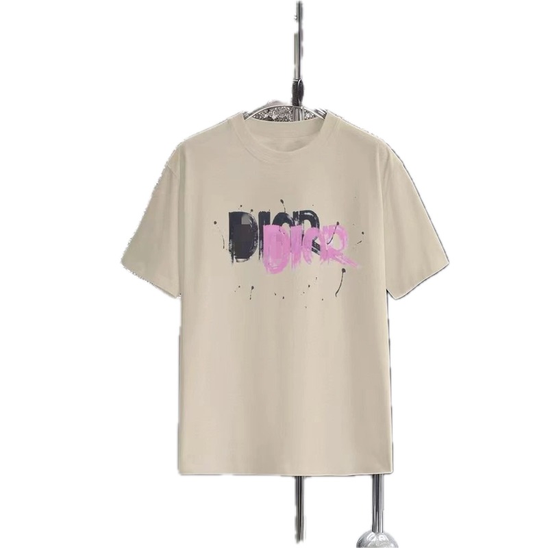 Dior Graffiti Street Style Apricot Short-sleeve T-Shirt