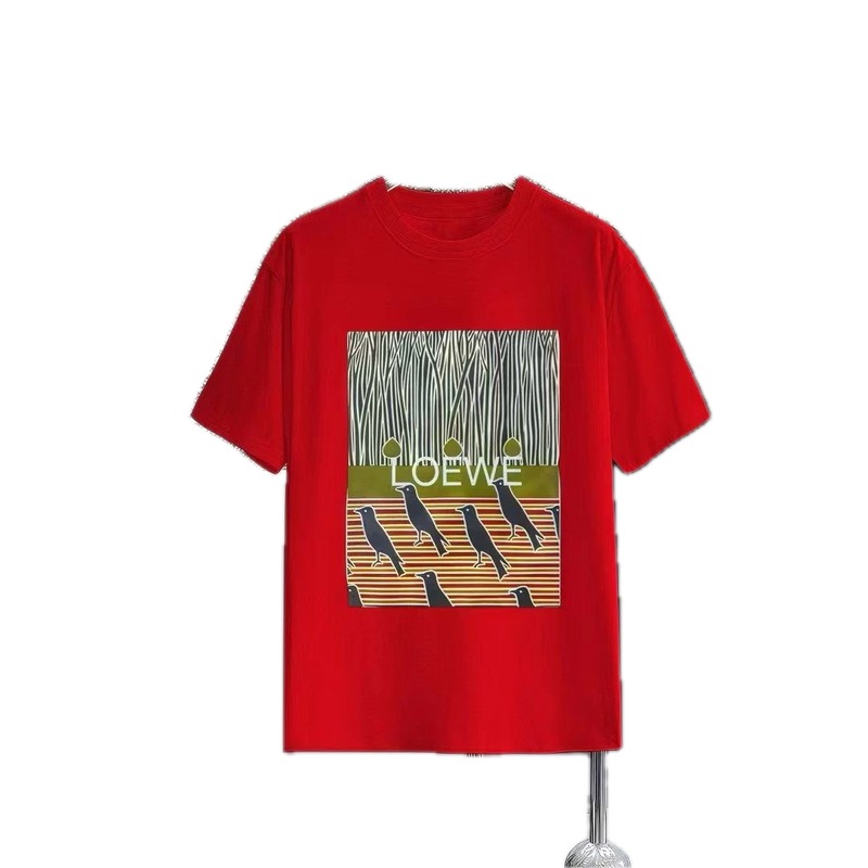 LOEWE Crow Print Vintage Red Short-sleeved T-shirt