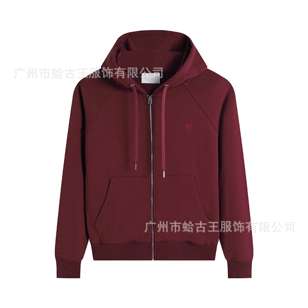 AMI Minimalist Style Wine Red Hoodie