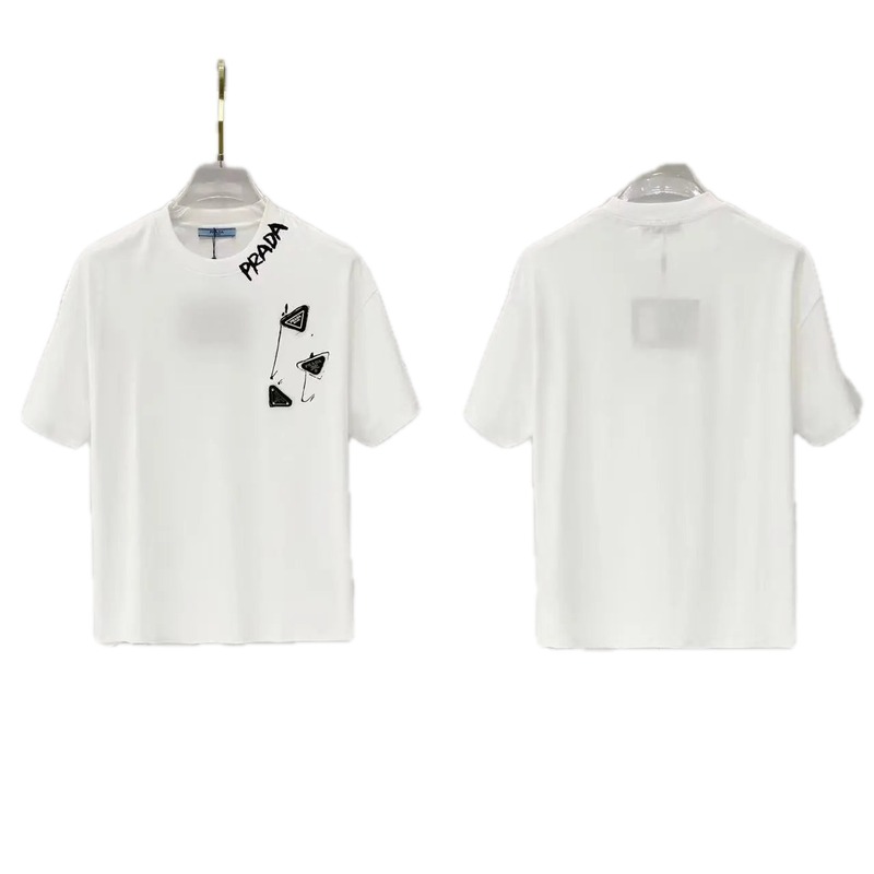 Prada Triangle Logo Casual Style White T-Shirt