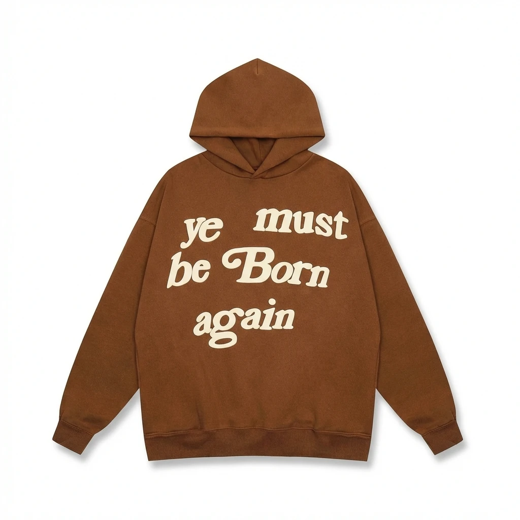 Kanye's retro-style brown hoodie