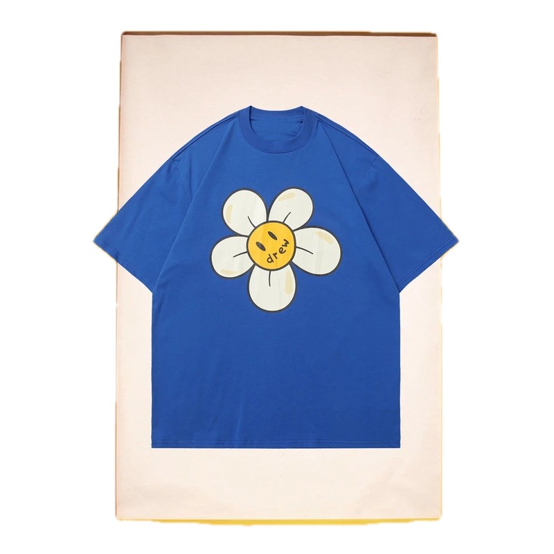 DREW Smiley Face Floral Street Style Blue T-shirt