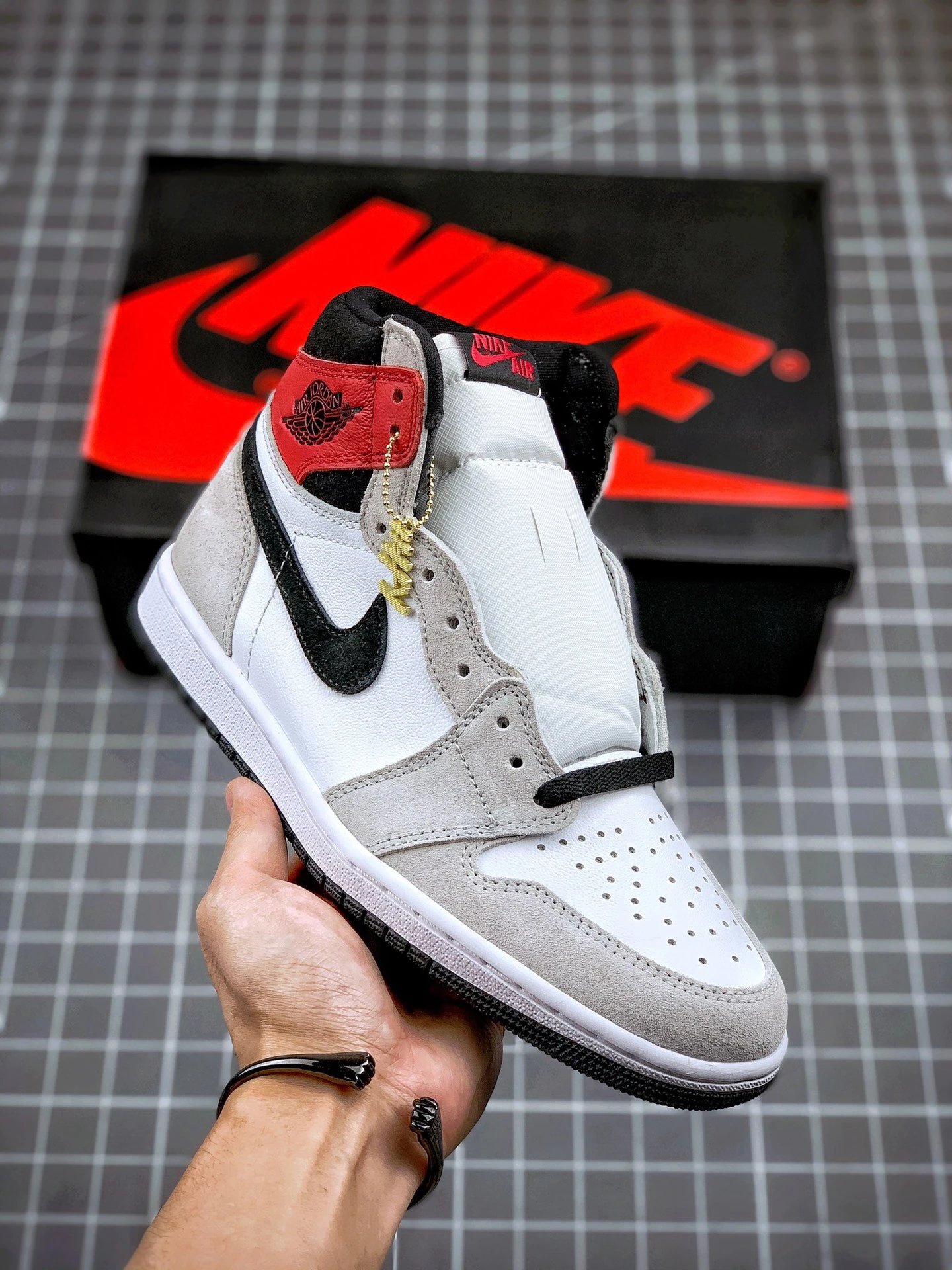 Jordan Basketball High-Tops, White and Gray and Perforated Toe