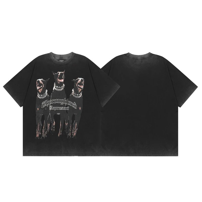 Represent Doberman Print Vintage Style Black Short-sleeve T-shirt