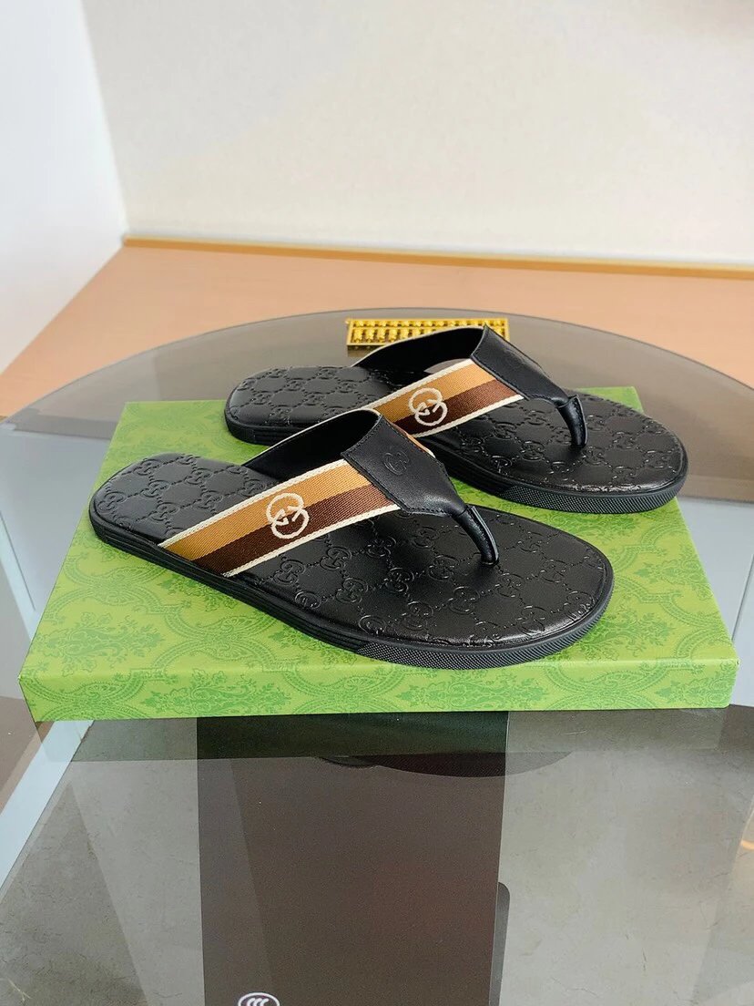 Gucci Double G Series Casual Style Black Flip-Flops